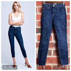 L'agence Margot Ankle Jeans Dark Wash Kodiak Skinny Raw Hem Size 24 $289